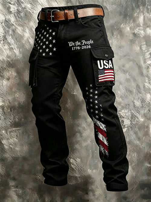 Men'S Casual American Flag Printed Workwear Pants