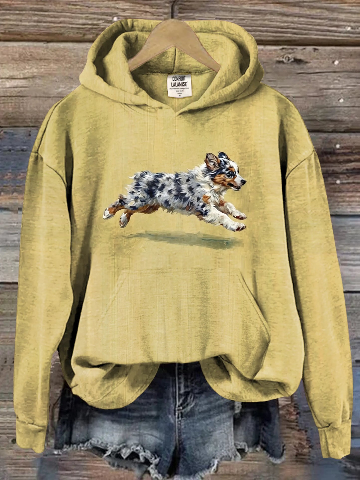 Funny Retro Cute Running Dog Art Casual Hoodie Sweatshirt