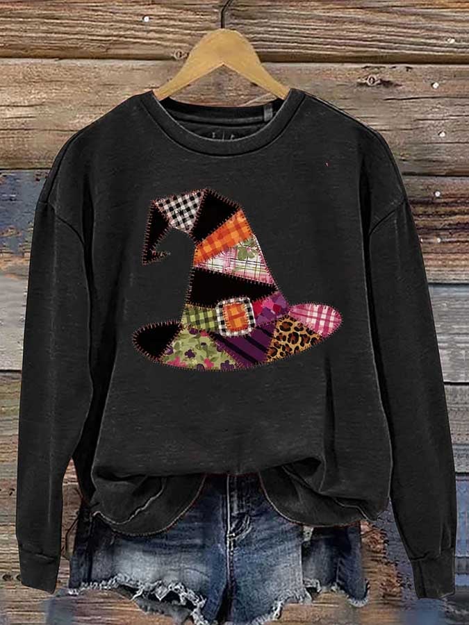 Women's Halloween Witch Hat Print Casual Sweatshirt