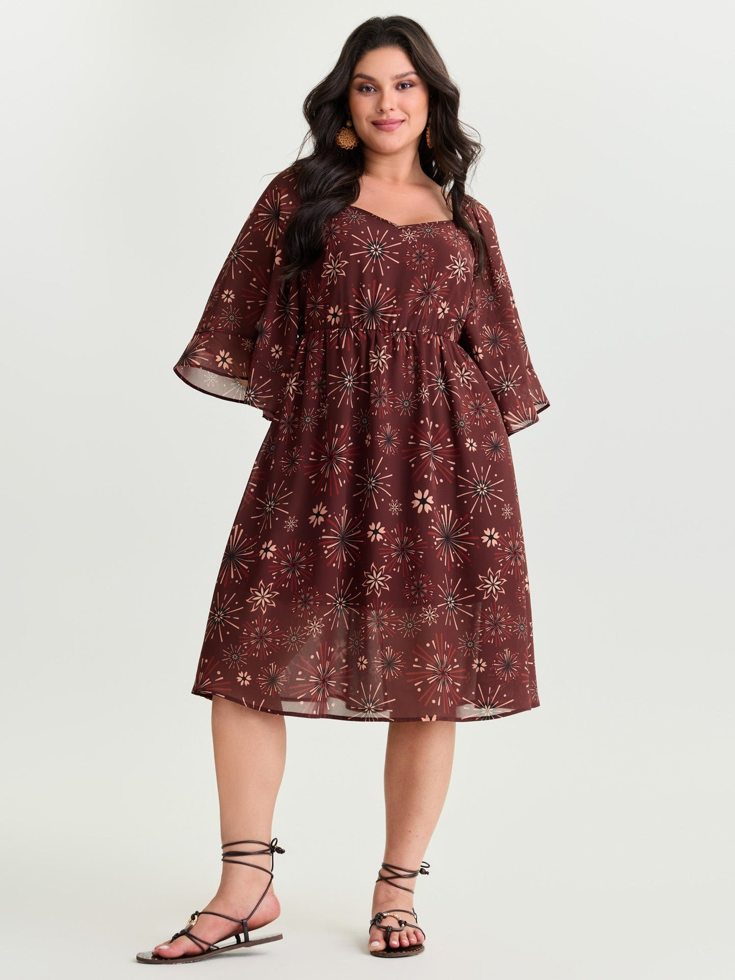 Vintage Floral Print Flowy Mesh Midi Dress