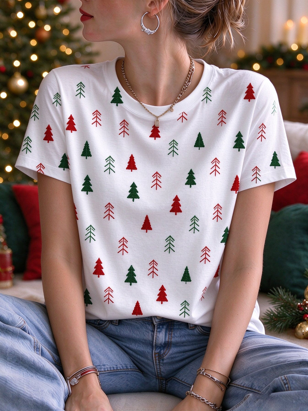 Women's Casual Christmas Print Cozy T-shirt