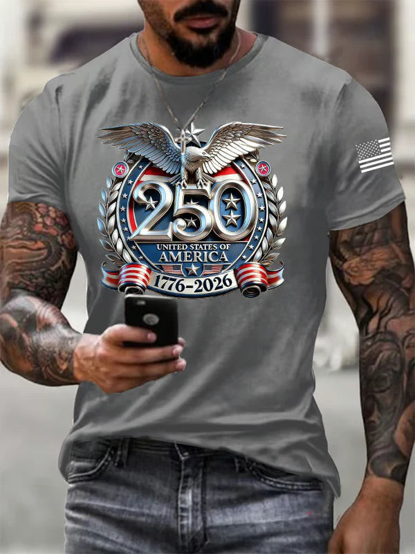 Men'S Retro Independence Day 250Th Anniversary Printed Round Neck Short Sleeve T-Shirt