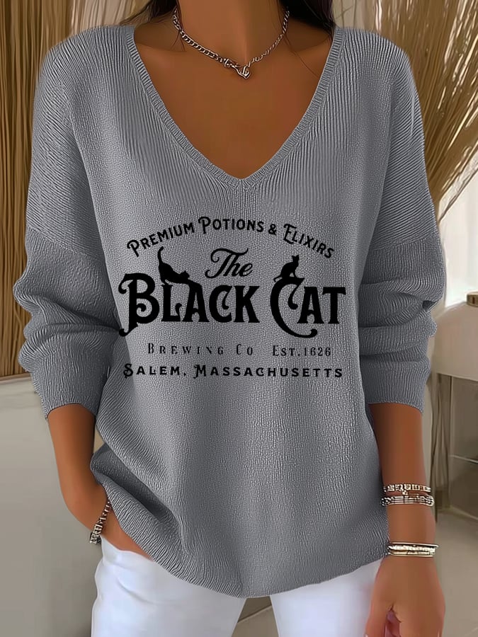 Women's Halloween The Black Cat Brewing Co. Print Long Sleeve Top