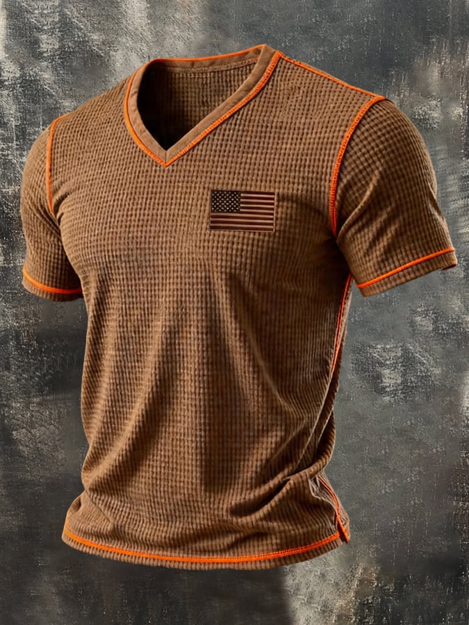 Men's Retro Patriotic V-Neck Short-Sleeve T-Shirt
