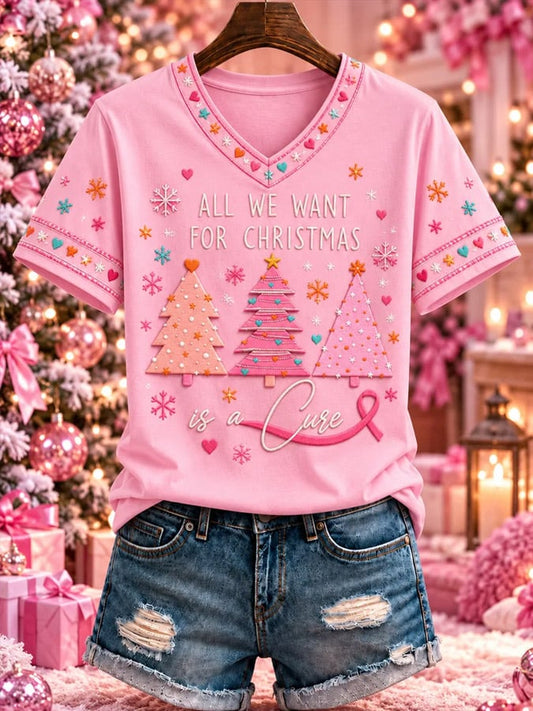 Women's Pink Christmas Short Sleeve T-shirt
