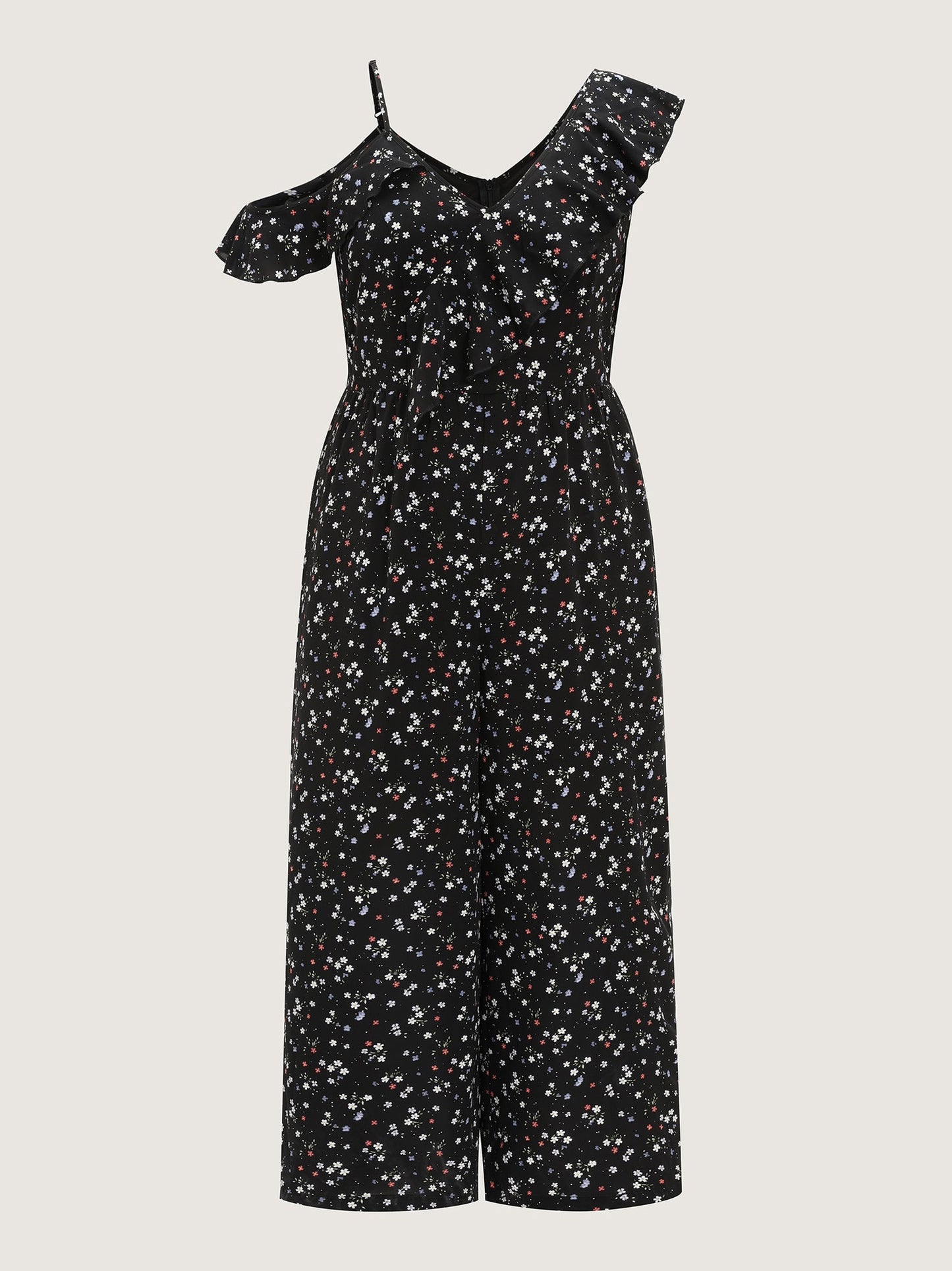 Floral Print One-Shoulder Ruffled Jumpsuit