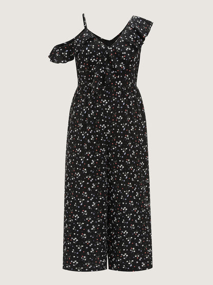 Floral Print One-Shoulder Ruffled Jumpsuit