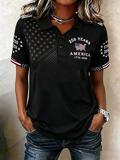 🔥Buy 3 Get 10% Off🔥Women'S Casual American Independence Day Printed Polo Shirt Short Sleeved