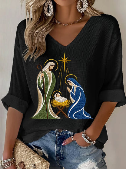 Women's Casual Printed Waffle Top