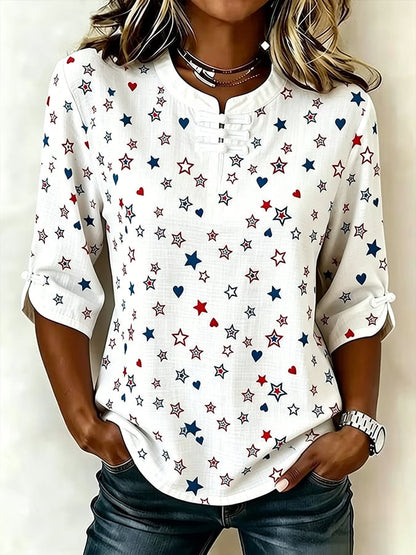 Women's Retro American Flag Print Button-Up Top