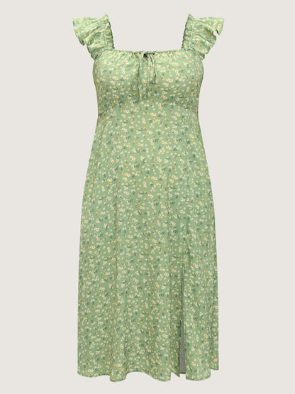 Floral Print Bustier Drawstring Midi Dress