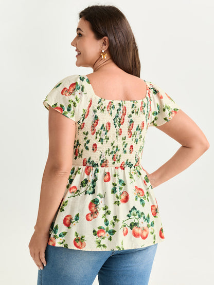 Zesty Fruit Print Fit And Flare Blouse