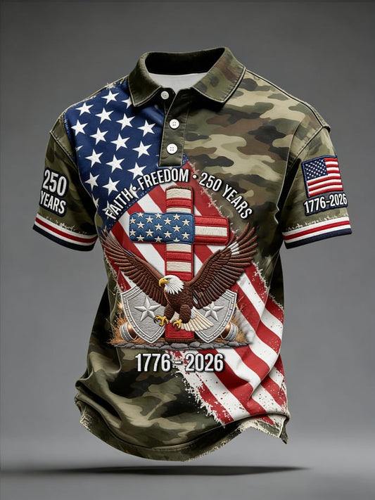 Men's American 250th Anniversary Faith. Freedom. 250 Years Pattern Polo Shirt