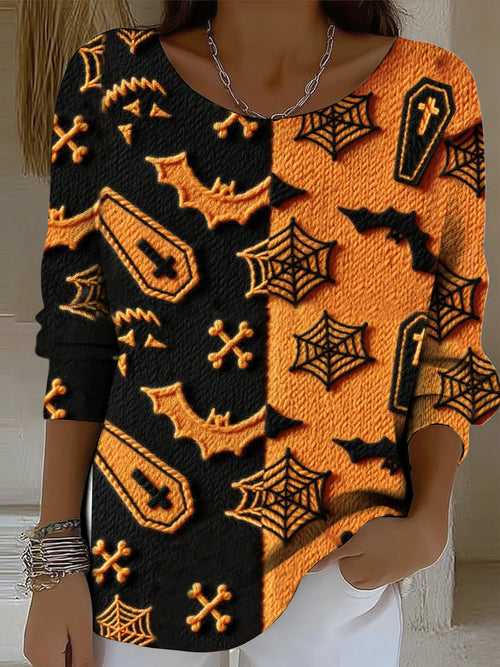 Women's Halloween Pumpkin Face Print Long Top