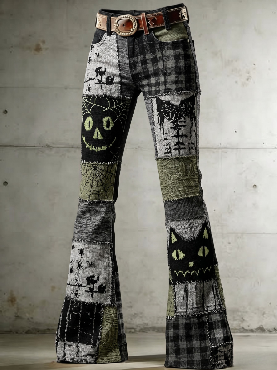 Women's Retro Halloween Art Print Flare Pants