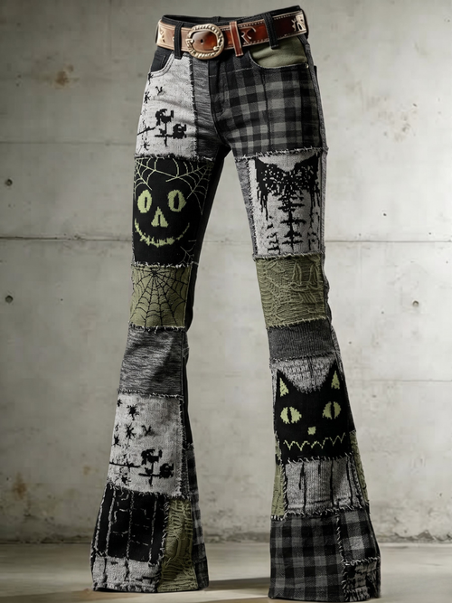 Women's Retro Halloween Art Print Flare Pants