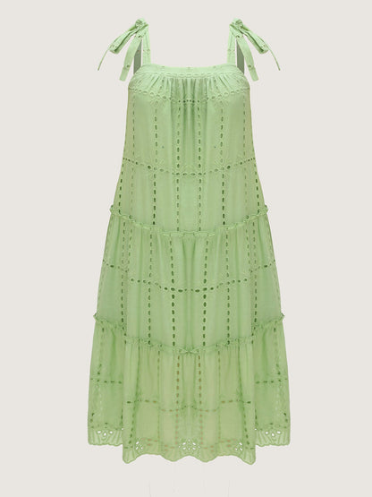 Cut Out Textured Shoulder Ties Midi Dress
