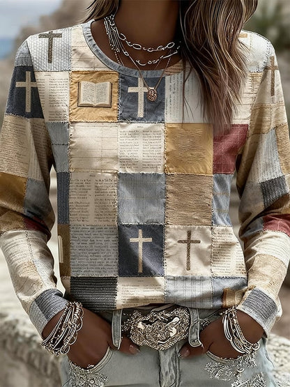 Women's Faith Print Casual Long Sleeve T-Shirt