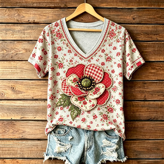 Women's Memorial Day Poppy Art Printed T-Shirt