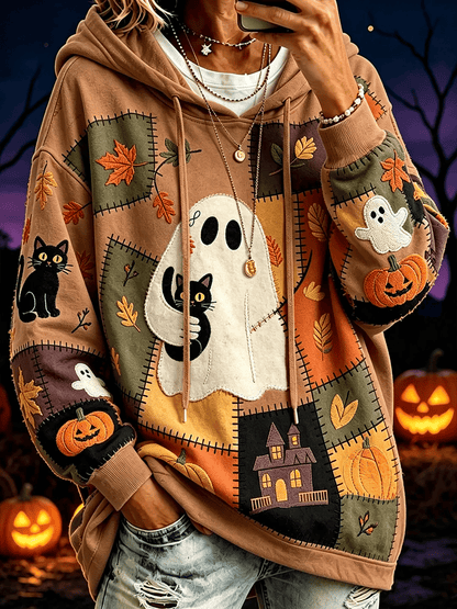 Women's Ghost Cat Print Hoodie