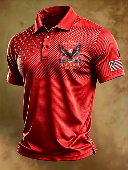 Men'S Patriotic National Flag Print Casual Polo Shirt
