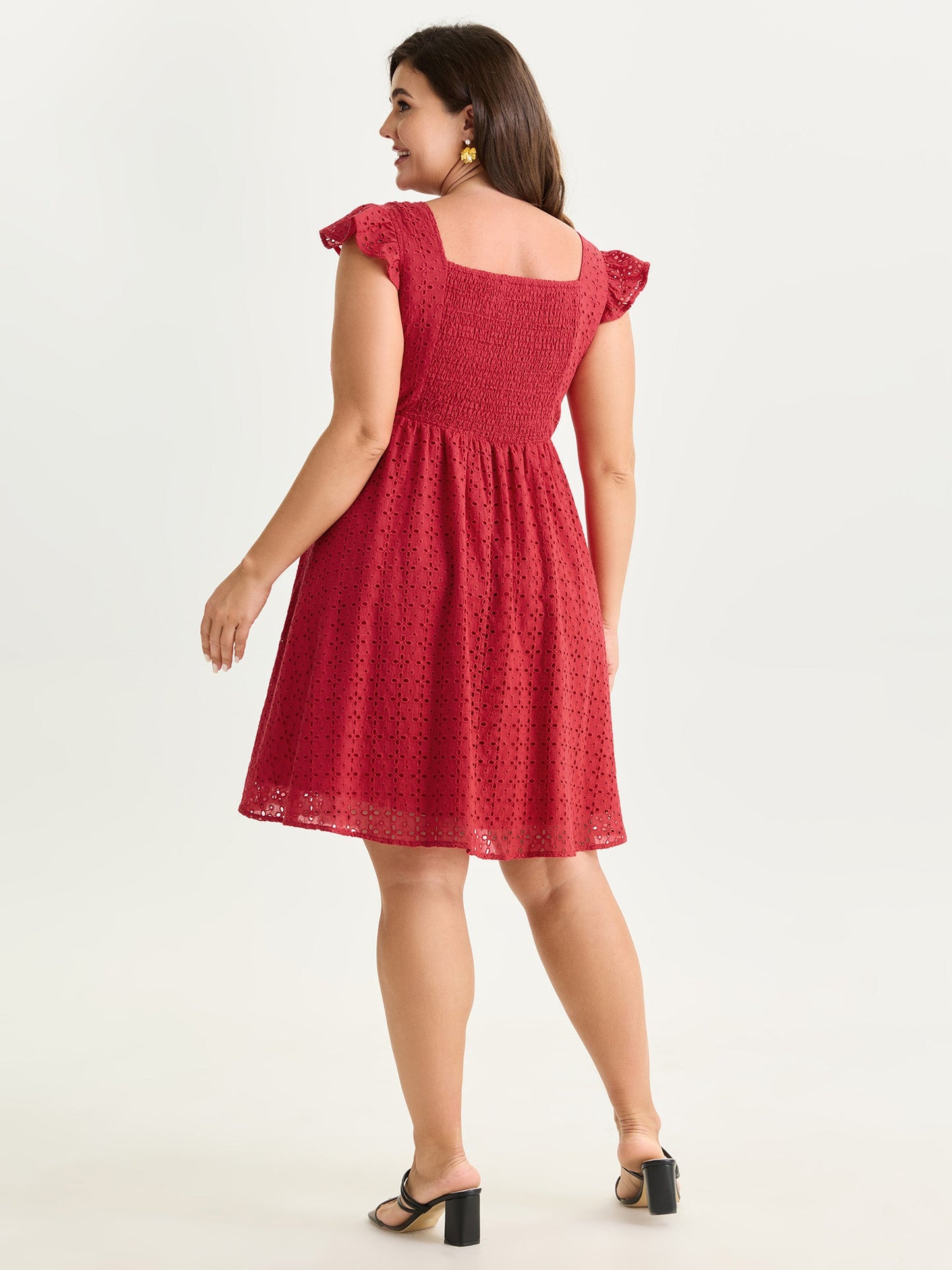 Cotton Textured Flutter Sleeve Mini Dress