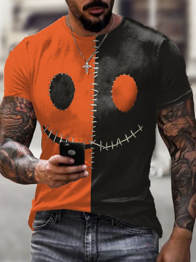 Men's Halloween Pumpkin Face Print T-Shirt