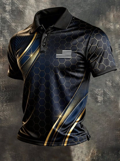 Men's Retro Patriot Color Block Polo Collar Short Sleeve