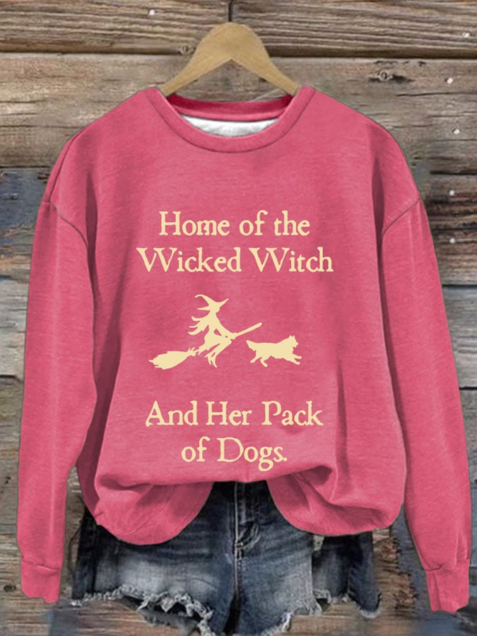 Retro Home Of The Wicked Witch And Her Pack Of Dogs Print Sweatshirt