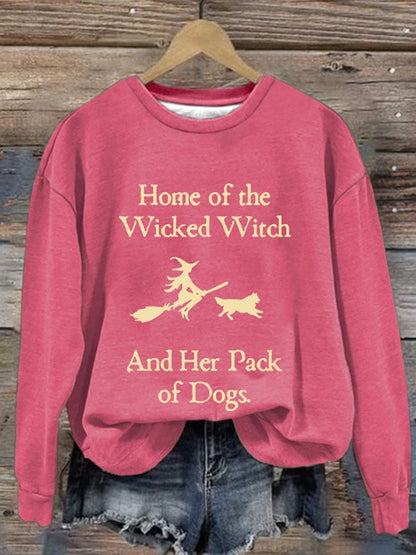 Retro Home Of The Wicked Witch And Her Pack Of Dogs Print Sweatshirt