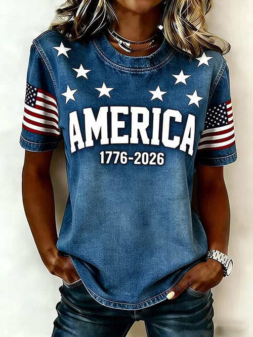 🔥Buy 3 Get 10% Off🔥Women's 1776 Independence Day Flag Print Casual T-shirt