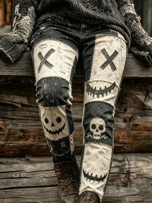 Women's Retro Halloween Rose Skull Print Leggings