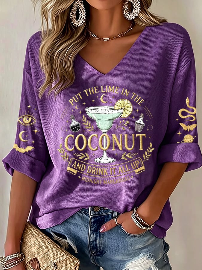 Women's Midnight Margaritas Print V Neck Top
