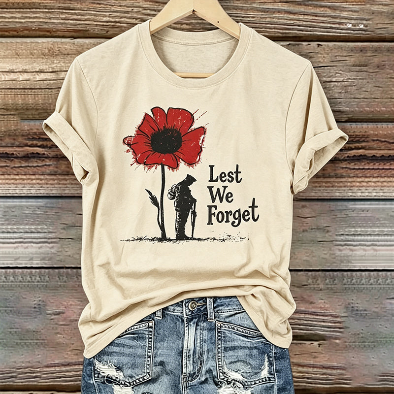 Women's Memorial Day Lest We Forget Poppy Art Printed T-Shirt