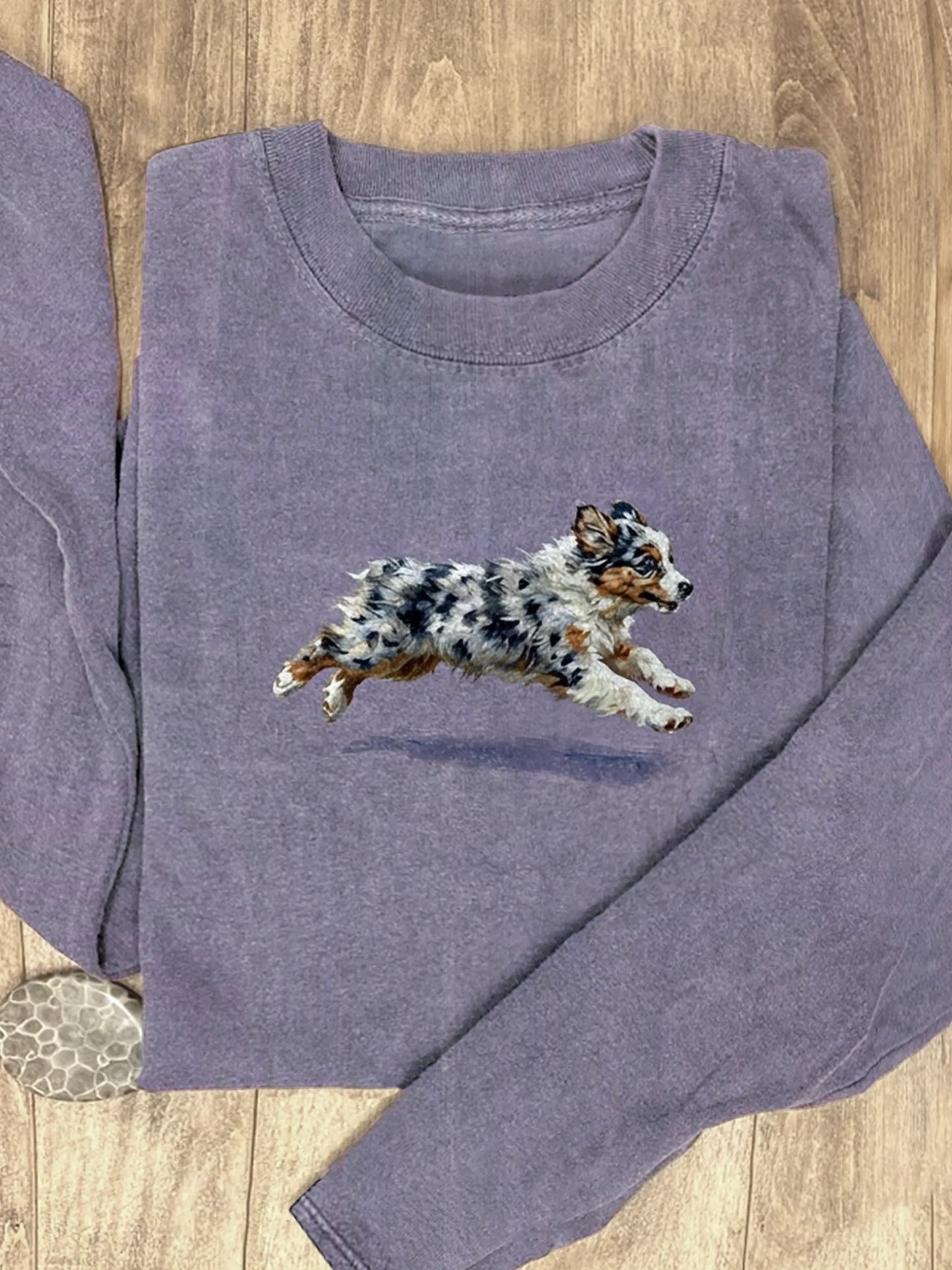 Funny Retro Cute Running Dog Art Print Casaul Cotton Long Sleeve Shirt