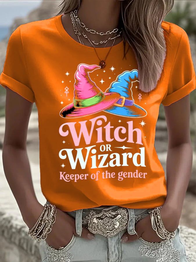 Women's  halloweenwitch print casual T-shirt