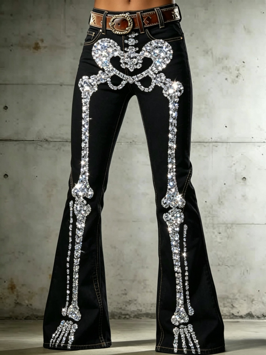Women's Retro Halloween Art Print Flare Pants