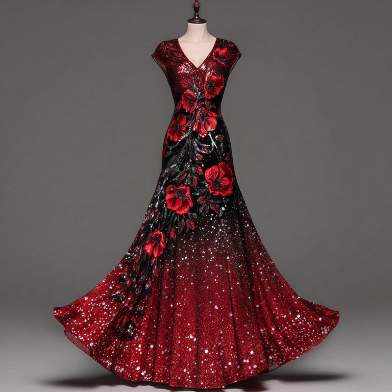 Women's With Poppy Floral Art Print Casual Dress
