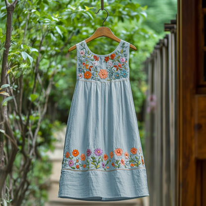 Women's Bohemian Floral Linen Sleeveless Dress