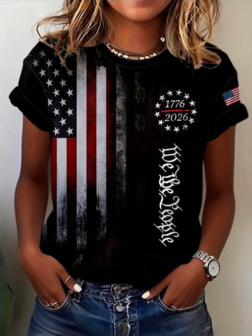 Women'S Casual American 250Th Anniversary Printed Short-Sleeve T-Shirt