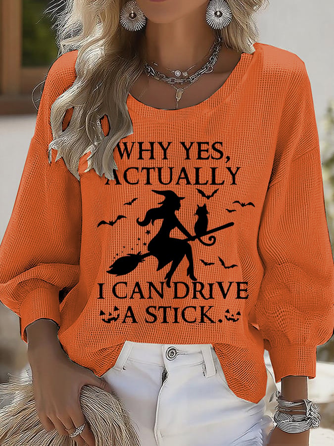 Women's Yes I Can Drive A Stick Print Round Neck T-shirt