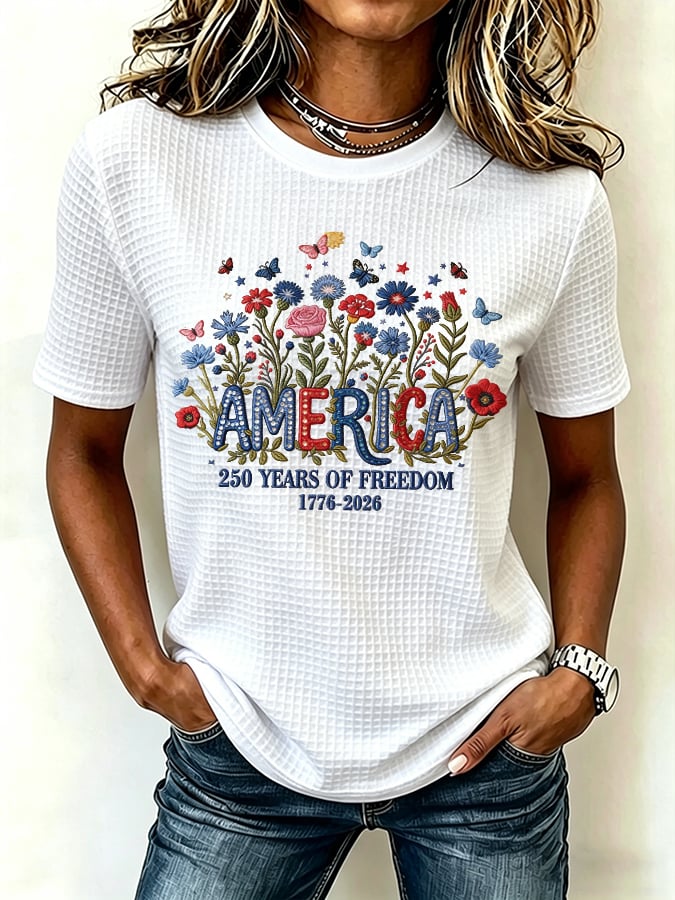 Women's casual retro American 250th Waffle T-shirt