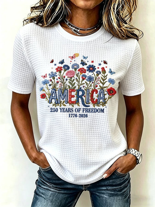 Women's casual retro American 250th Waffle T-shirt