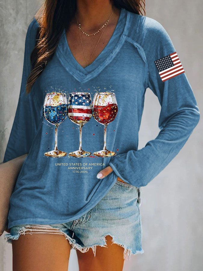 Women's 250th Anniversary Wine Glass Celebration Print T-Shirt