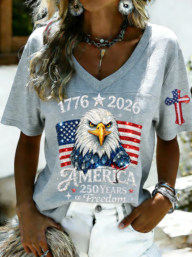 Women's 250th Anniversary Print V-Neck Top