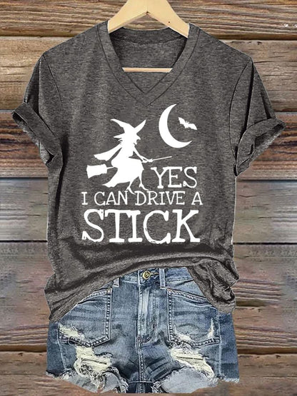 Women's Yes I Can Drive A Stick Print Casual T-Shirt