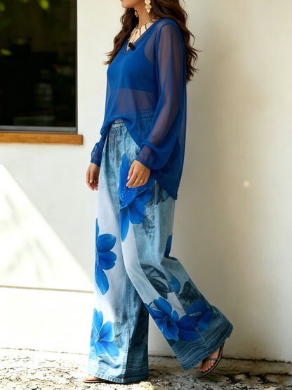 Women’s Stylish Flower Casual Wide Denim Pants