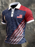Men's Retro Patriotic Color-Block Short-Sleeve Polo Shirt