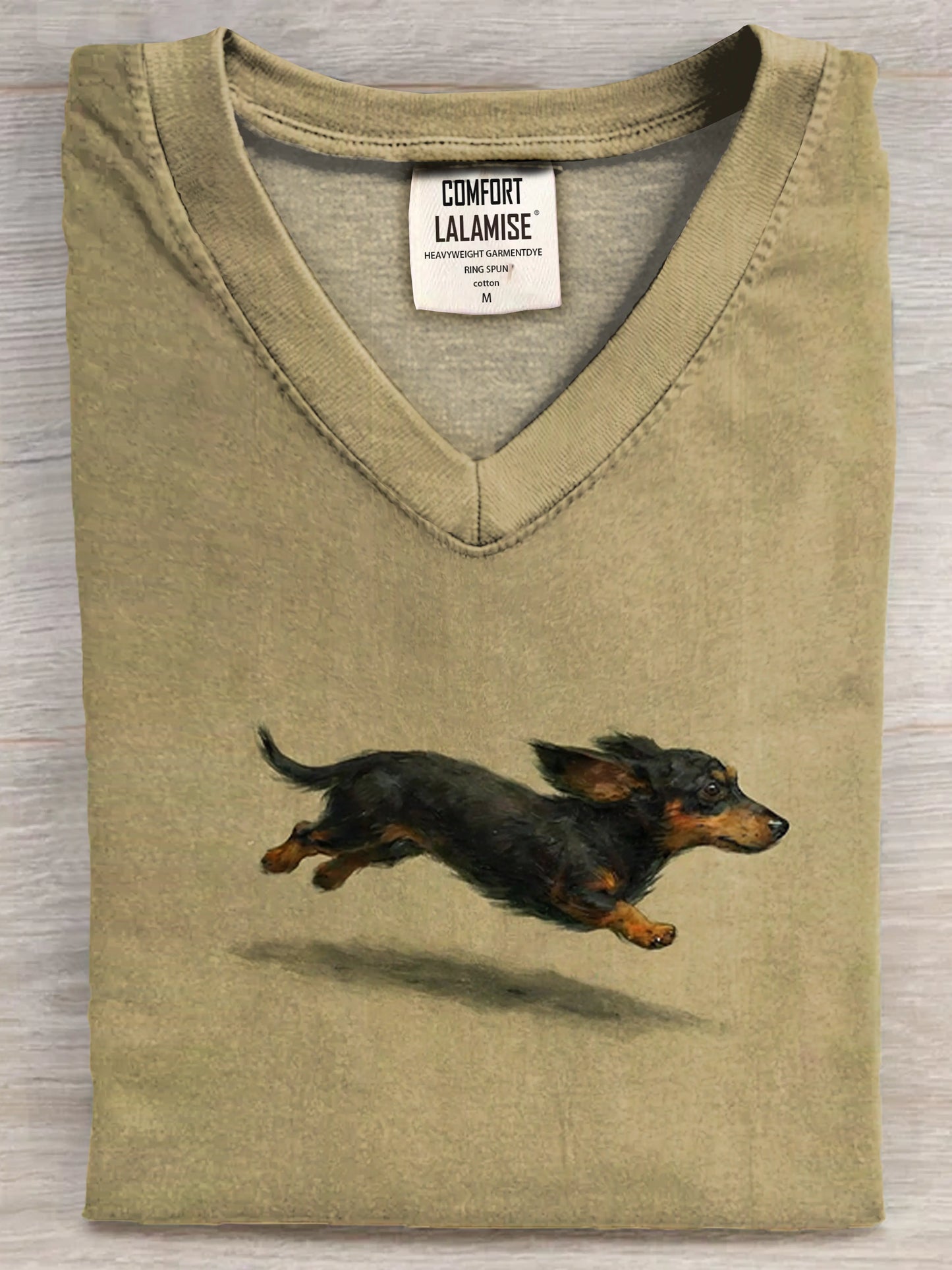 Funny Cute Running Dachshund Art Print V-neck Casual T-shirt