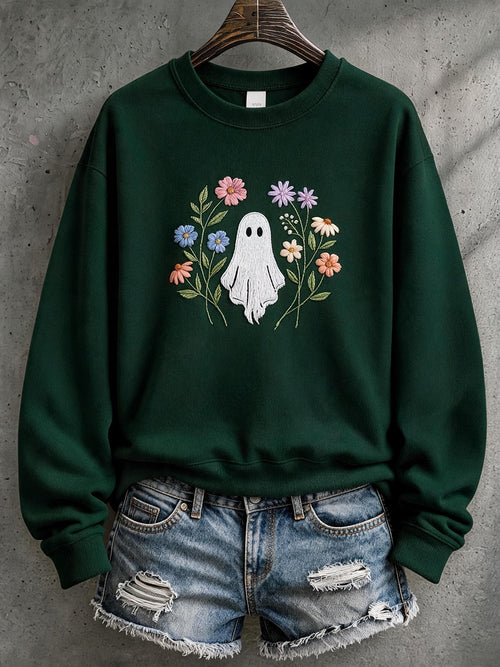 Women's Halloween Print Crew Neck Long-Sleeve Sweatshirt